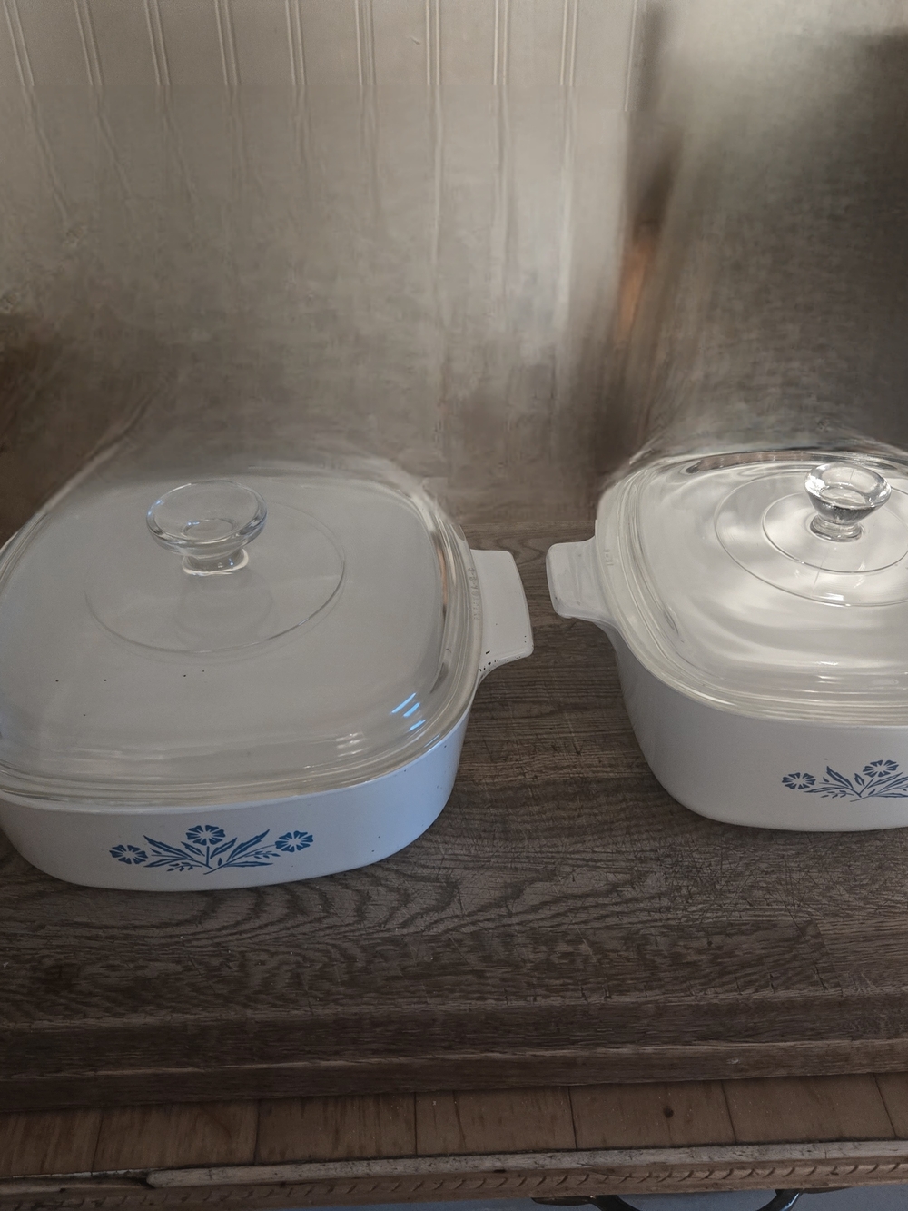 White Ceramic Casserole Dish with Blue Floral Accent - Set of 2